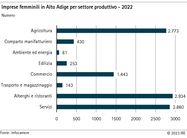 Imprese femminili per settore produttivo 2022